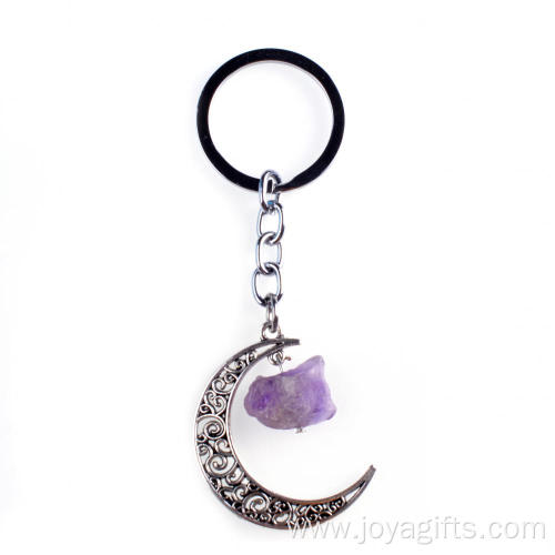 Charm Natural Raw Rough Amethyst Gemstone Moon Pendant